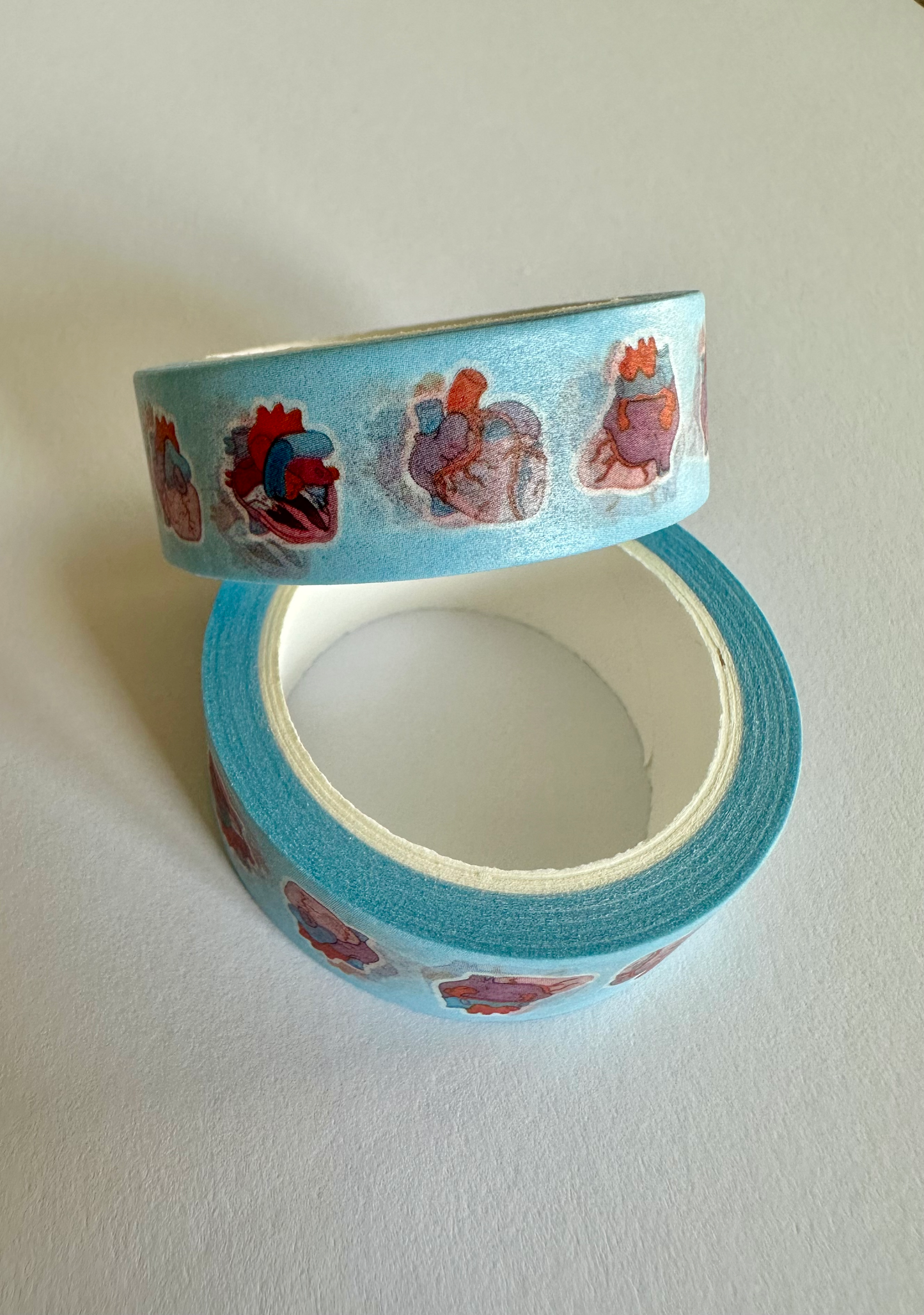 Cute blue heart anatomy washi tape